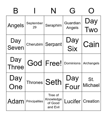 Genesis Bingo Card