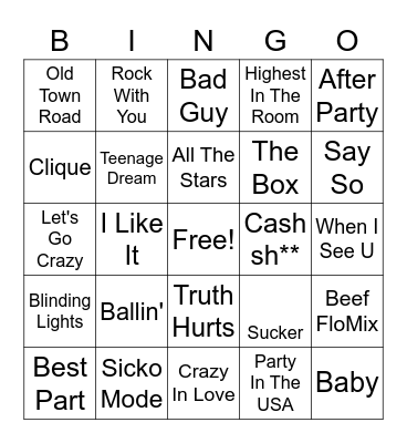 Musical Bingo Card