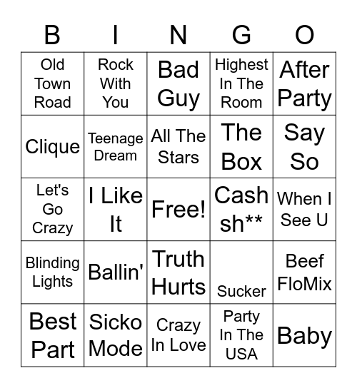 Musical Bingo Card