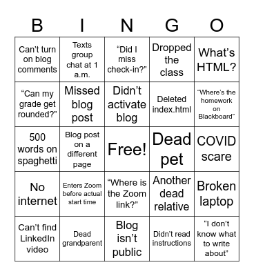 MCOM 341 Bingo Card