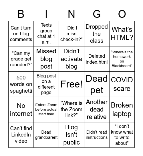 MCOM 341 Bingo Card