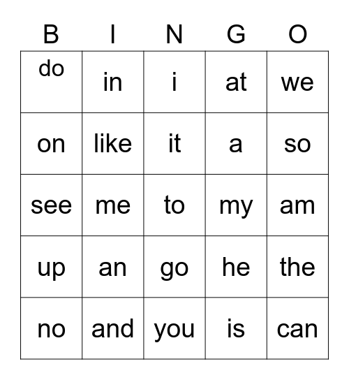 Sight Words 1-5 Bingo Card