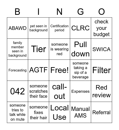 Unit Meeting Bingo Card