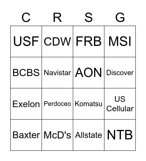 CRS Client Bingo Card