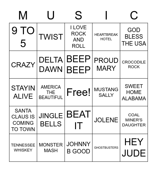 Music Bingo Card