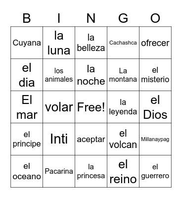 Cuyana Bingo Card