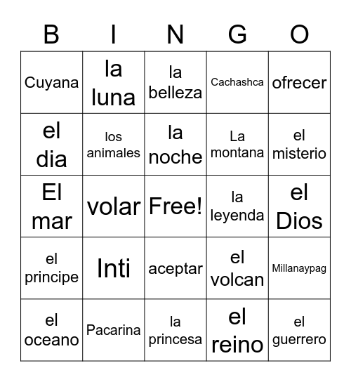 Cuyana Bingo Card