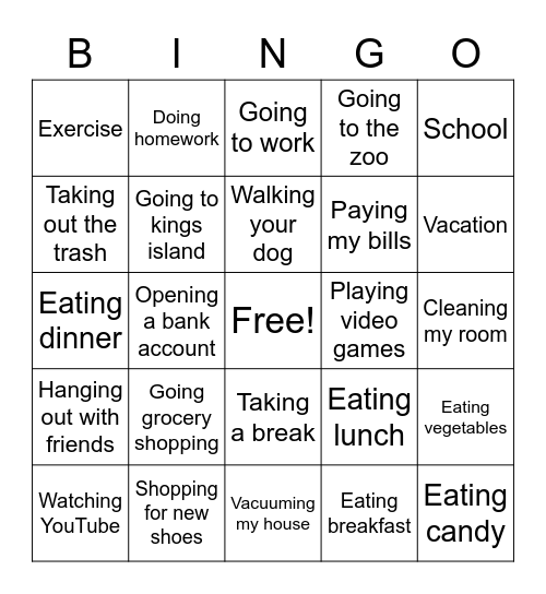 Priorities Bingo Card