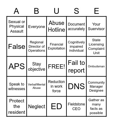 ABUSE BINGO Card