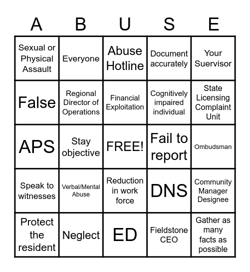ABUSE BINGO Card