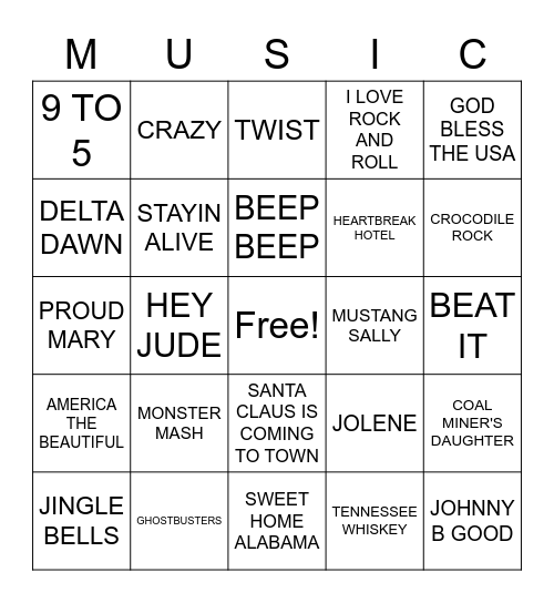 Music Bingo Card