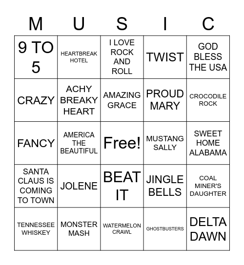 Music Bingo Card