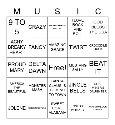 Music Bingo Card