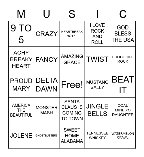 Music Bingo Card