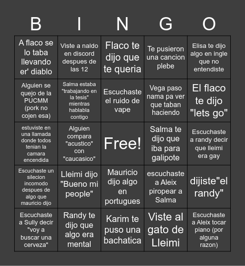 ñuñis bingo Card