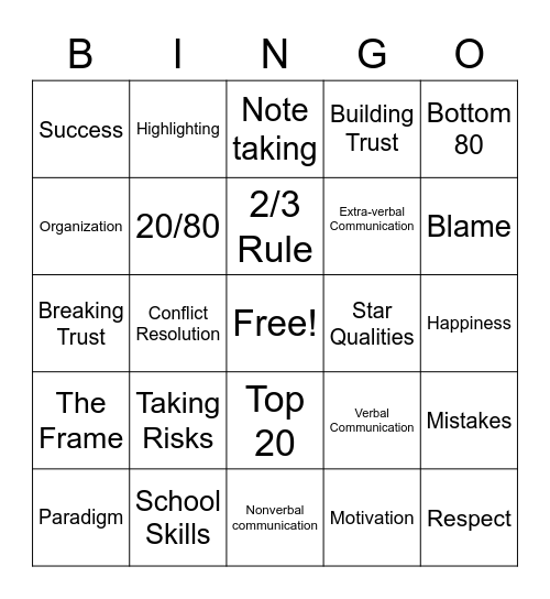 Tiger Pride Bingo Card