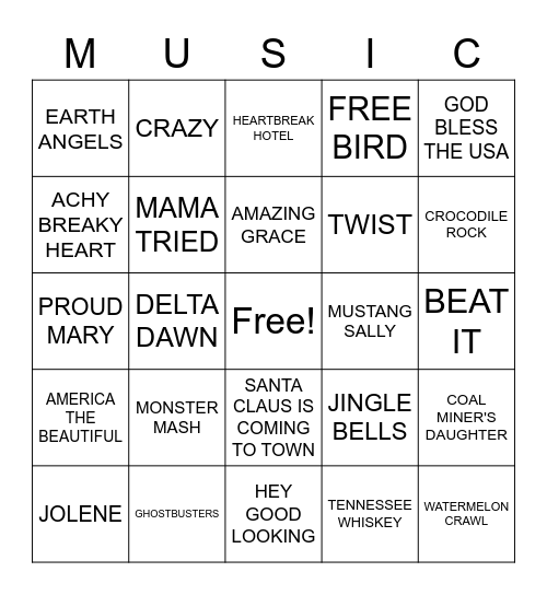 Music Bingo Card