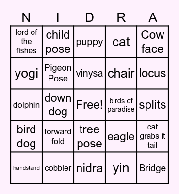 Yoga Bingo Card