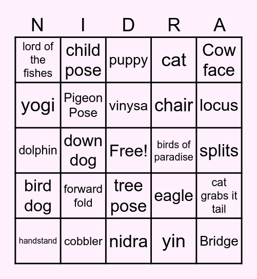 Yoga Bingo Card