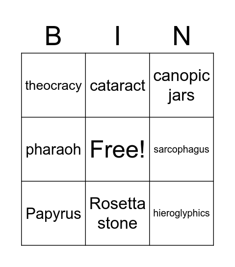 Egypt Bingo Card