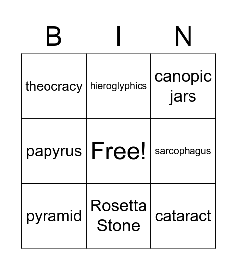 Ancient Egypt Bingo Card