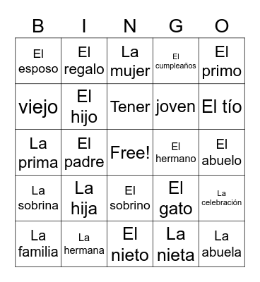 c6 La Familia y Su Casa, palabras 1 Bingo Card