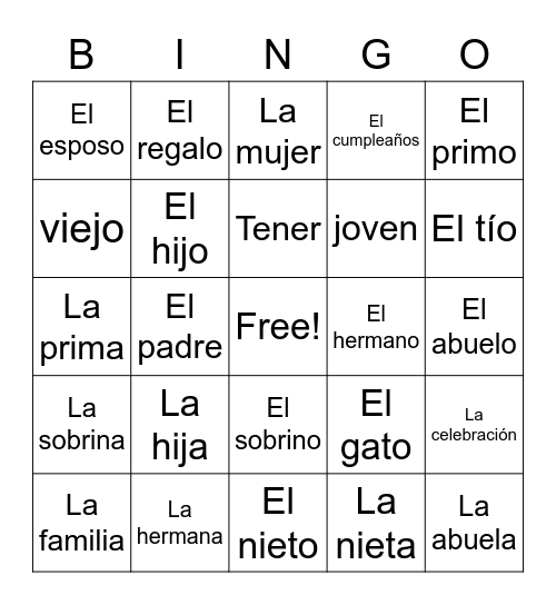 c6 La Familia y Su Casa, palabras 1 Bingo Card