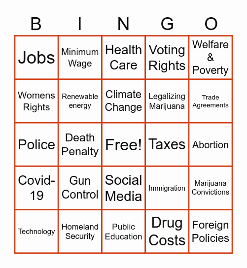 The Great Debate Bingo Card