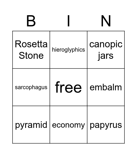 Ancient Egypt Bingo Card