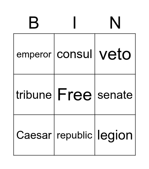 Rome Bingo Card