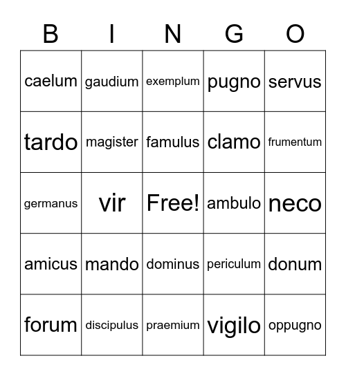 Latin Ch. 10 Review Bingo Card