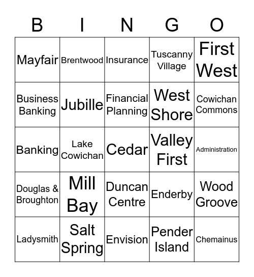 Island Savings United Way Bingo Card