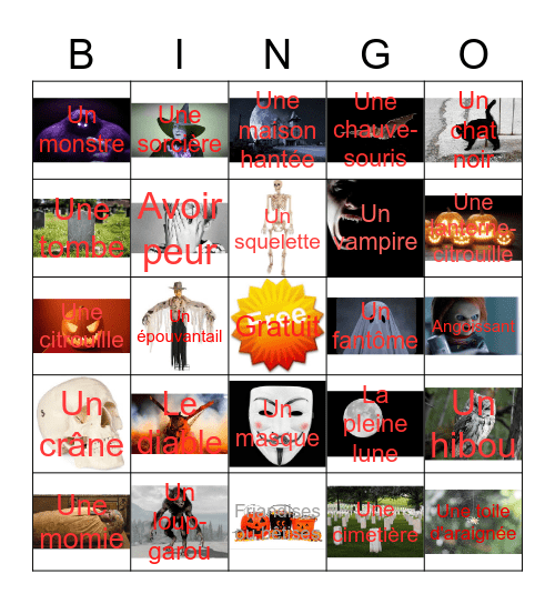 French Halloween Bingo Card