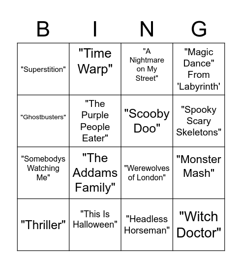 Lindley College Halloween Music Bingo! Bingo Card