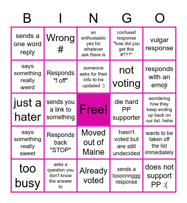 Cold Texting BINGO Card