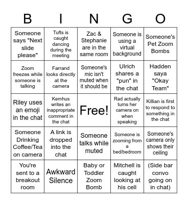 Staff Meeting Bingo Card