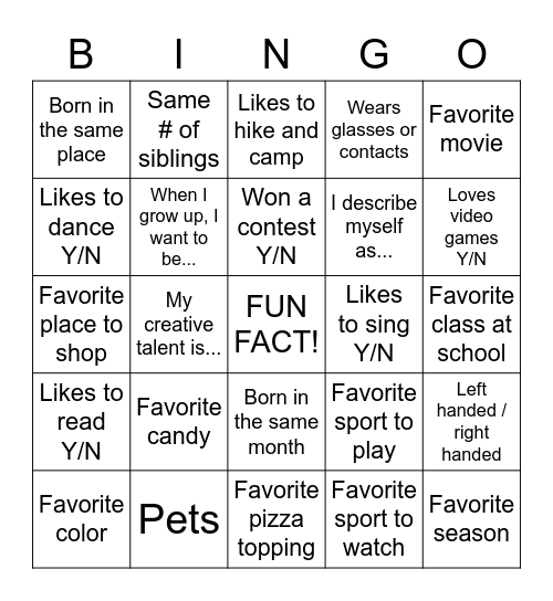 Les similarités Bingo Card