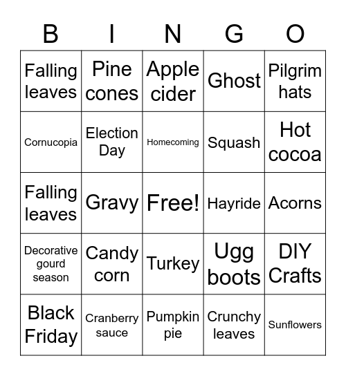 Even Bingo - Fall Theme Bingo Card