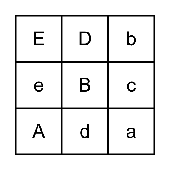 Alphabet Bingo A-E and a-e Bingo Card