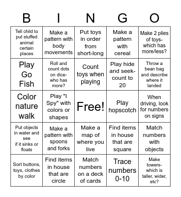 Math Bingo Card