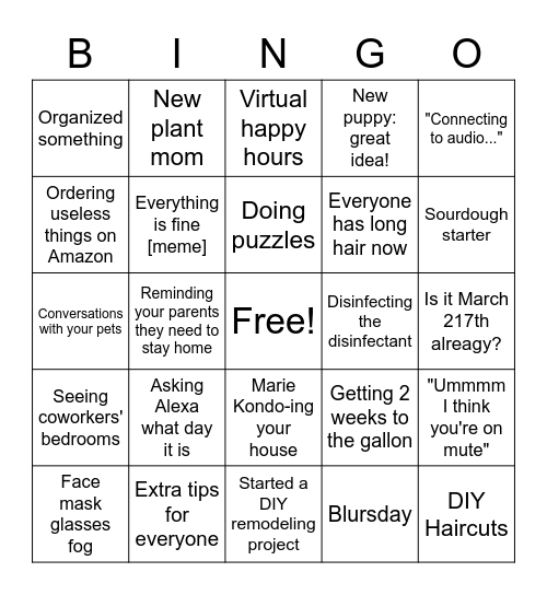 Even Bingo - Quaranteam Theme Bingo Card