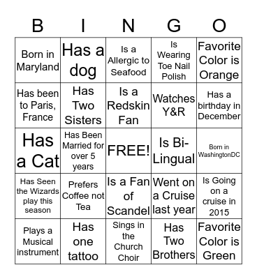 Get To Know You Bingo Card