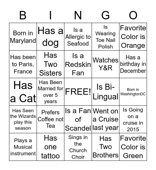 Get To Know You Bingo Card