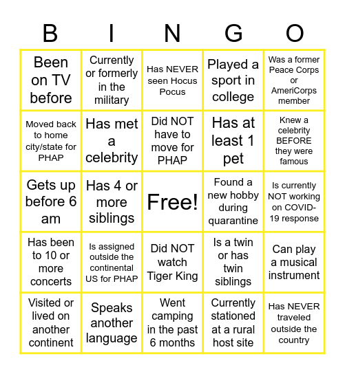 AAAH Icebreaker Bingo Card