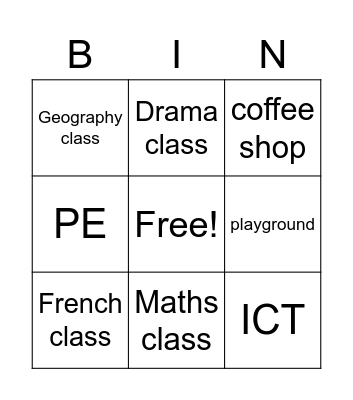 School Subjects Bingo Card