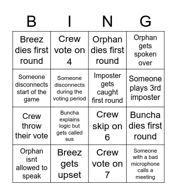 Among us bingo Card