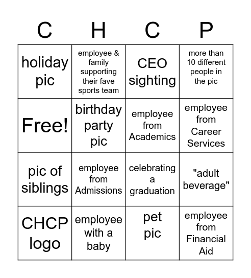 CHCP Family Picture Bingo Card
