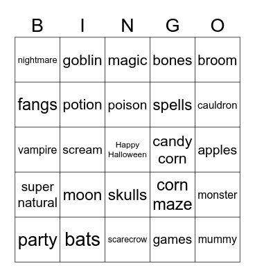 Halloween Bingo Card