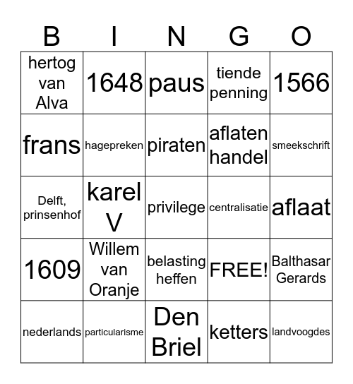 Nederlandse Opstand bingo  Bingo Card