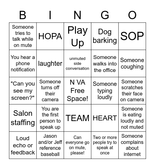 Northern VA BINGO! Bingo Card